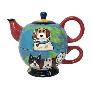 Candace Reiter Dogzilla Tea For One Set Dog Teapot Cup 2001 Ceramic
